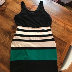 Express Black/White/Green Striped Dress